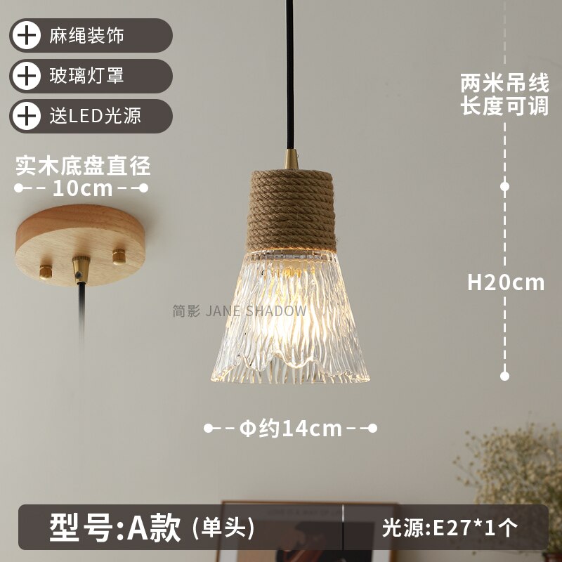 Designer Industrial Glass Hemp Rope Pendant Lights Led E27 Individual Hanging Lamp Loft Decor