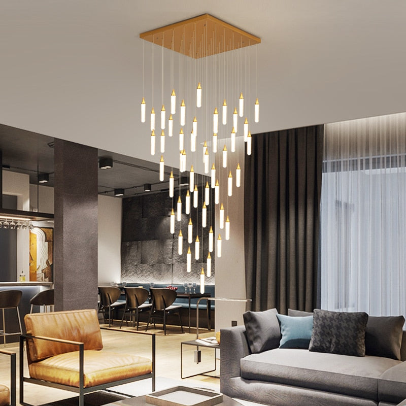 Duplex Stair Long Chandeliers High - Rise Apartment Rotating Jump - Storey Loft Ceiling Decoration