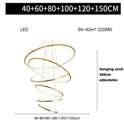 Art Deco Led Stainless Steel Golden Silver Ring Hanging Lamps Lustre Pendant Light 6 Ring / Gold