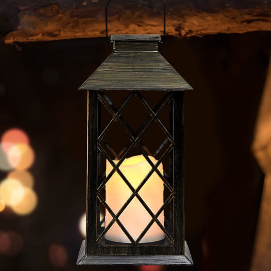 Retro Solar Powered Lamp Hanging Lanterns Warm Light Hollow Lights With Handle Outdoor Garden