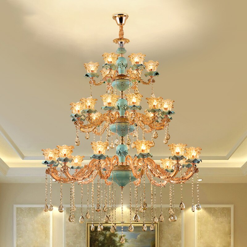 European - Style Duplex Building Chandelier Crystal Lamp Living Room Hotel Ceramic Three - Story