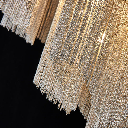 Liana - Modern Chandelier For Living Room Tassel Aluminum Chain Round Silver Lights Bedroom Hanging