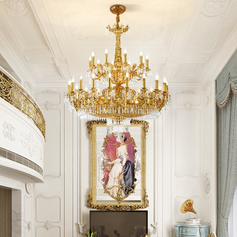 European Style Luxury Lighting Copper Crystal Chandelier Antique American Brass For Hall Chandelier