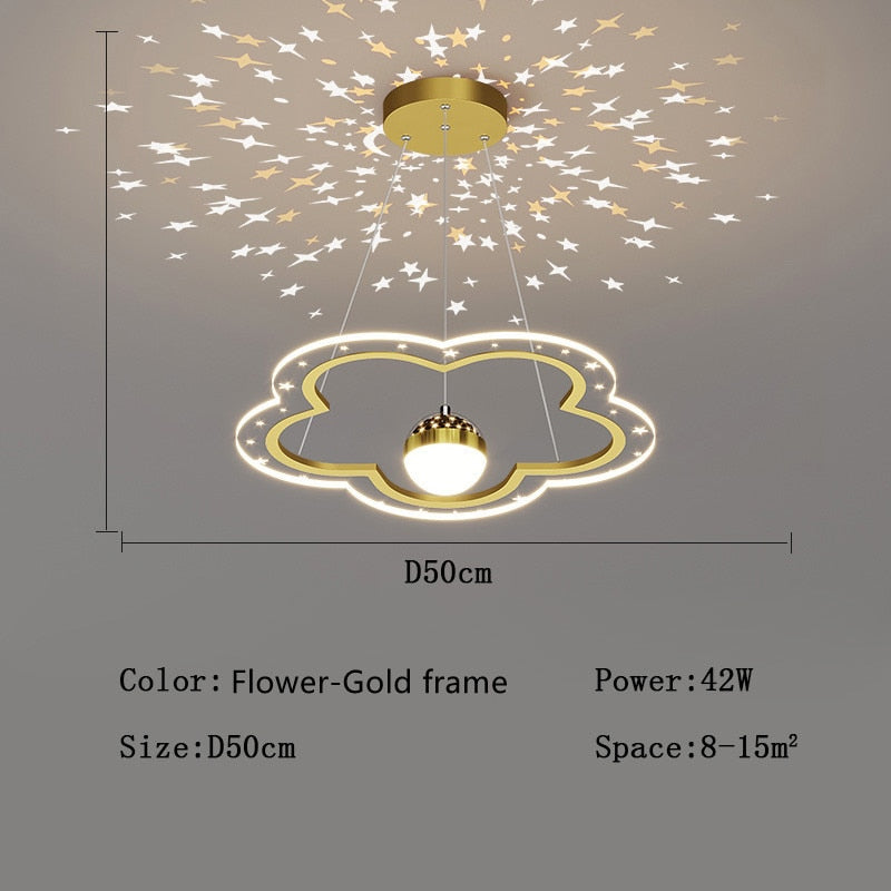 Modern Led Starry Sky Art Deco Chandelier For Bedroom Flower - Gold - D50Cm / Cool White No Remote