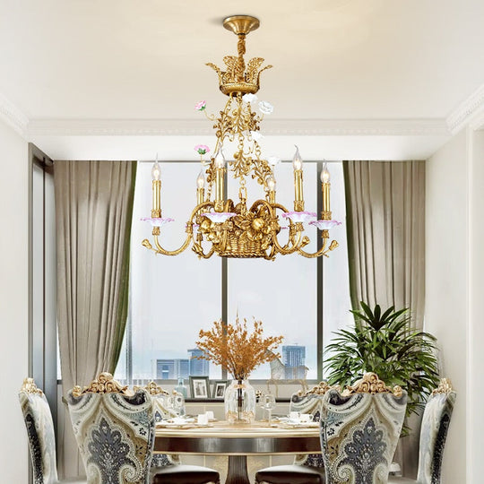 6/8/15 Lights French Pastoral Copper Flower Basket Chandelier European Style Classic Living Dining