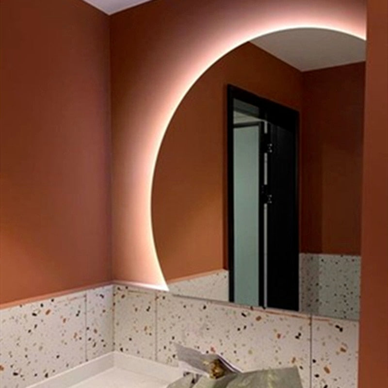 Smart Bathroom Mirror Irregular Makeup Semicircle Wall Hanging Led Lighted Bedroom Espejo Con Luz