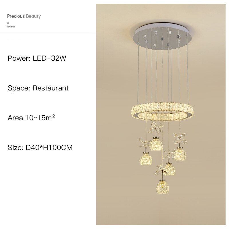 Post - Modern Led Chandelier Nordic Simple Light Luxury 3/5/7 Head Crystal Pendent Lamp Suitable
