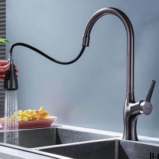 Brass Kitchen Faucets Pull Out Spout Mixer Taps Hot Cold Water Accessories Deck Mounted Stream