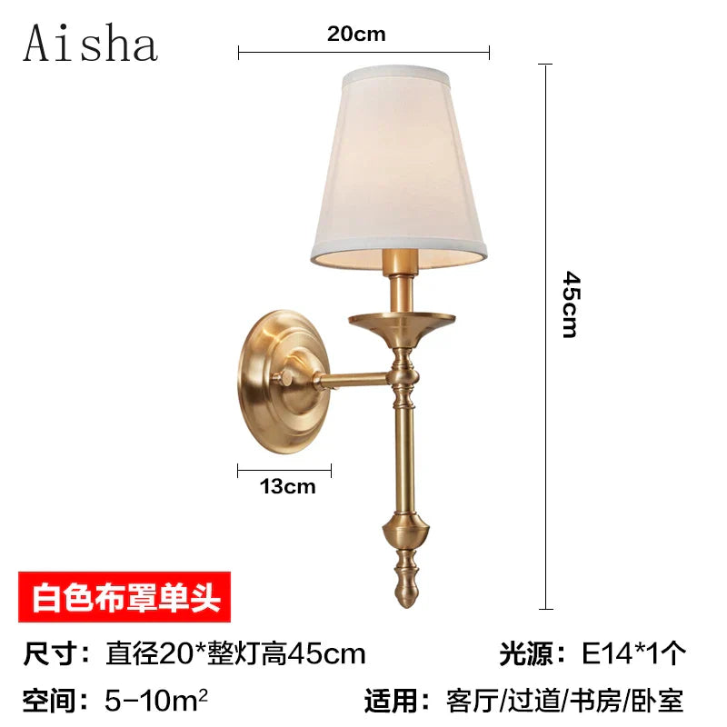 Aisha - American Copper Wall Lamp Black/Gold Living Room Background Light Luxury Bedroom Study
