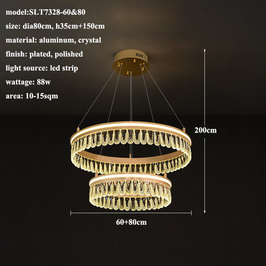 Modern Led K9 Crystal Chandelier 3 / 4 Ring Living Dining Room Hanging Light Circle Pendant Lamp