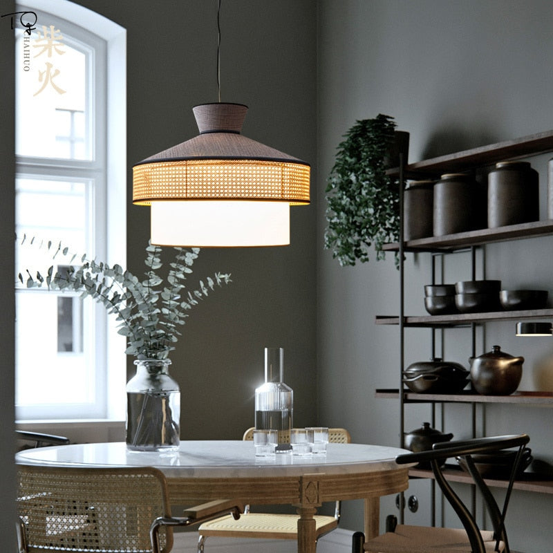 Japanese Simple Art Fabric Pendant Lights Led E27 Restaurant Modern Suspension Luminaire Living
