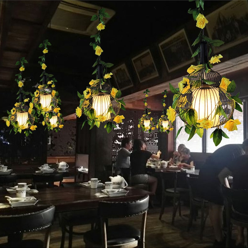 Simulation Flower Birdcage Plant Pendant Light Theme Tavern Restaurant Clothing Store Business