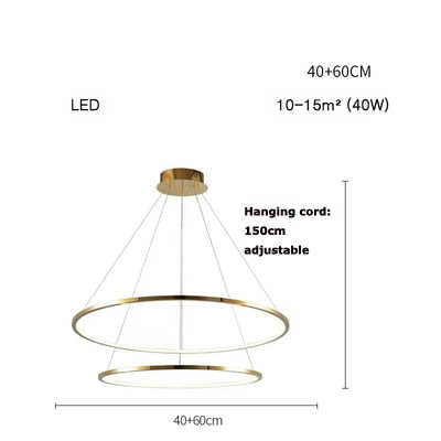Art Deco Led Stainless Steel Golden Silver Ring Hanging Lamps Lustre Pendant Light Lighting