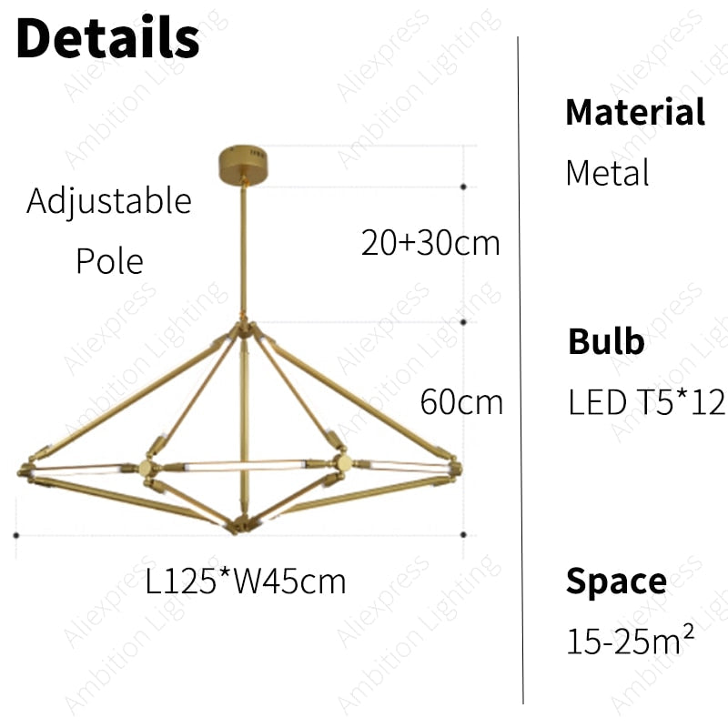 Nordic Simplicity: Geometric Line Led Chandeliers For Minimalist Spaces 12 Lights / Warm Yellow