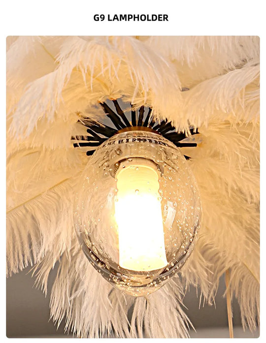 Ava Modern Ostrich Feather Chandelier - Elegant Glass Pendant Light For Staircases And Home Decor
