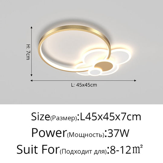 Nordic Living Room Chandeliers Atmosphere Led Ceiling Lamps Personality Golden Ring Bedroom Lamp