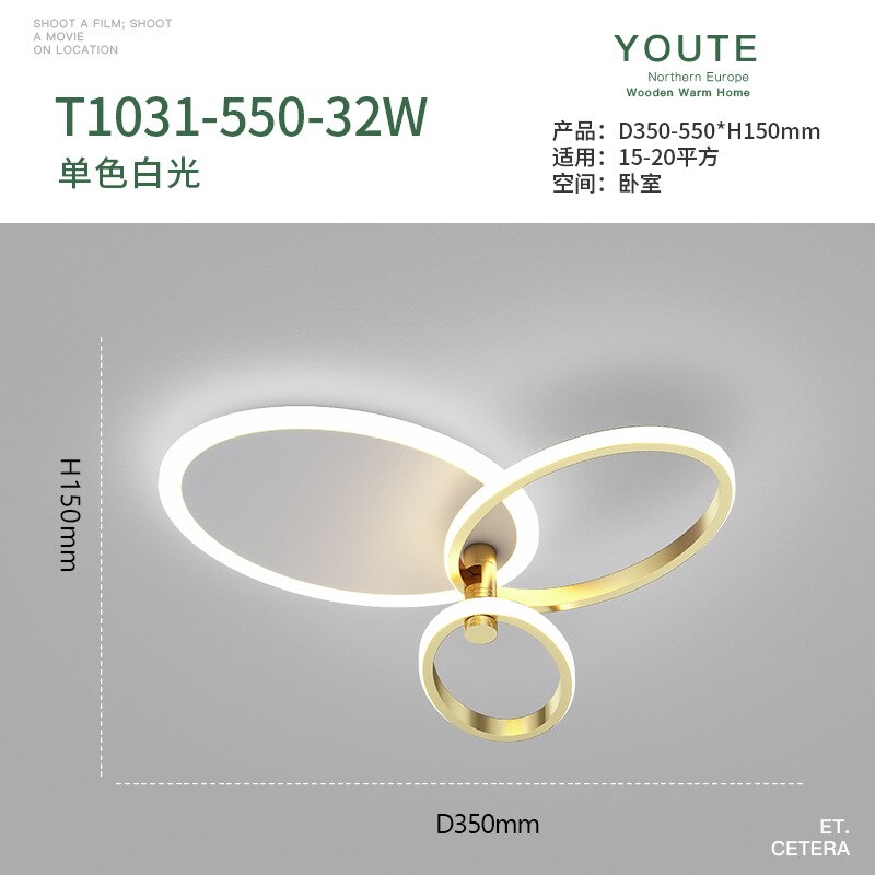 Gold White Modern Led Chandelier Lighting For Living Study Room Dimmable Indoor Ceiling Lamp Parlor