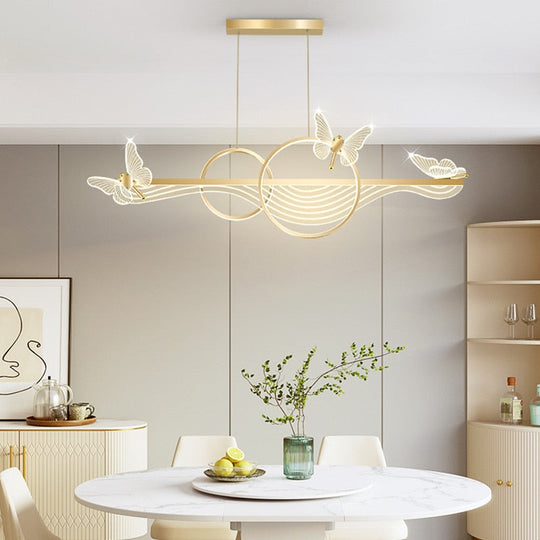 Nordic Light Luxury Dining Room Led Chandelier Modern Rectangular Black/Gold Kitchen Pendant Lamps