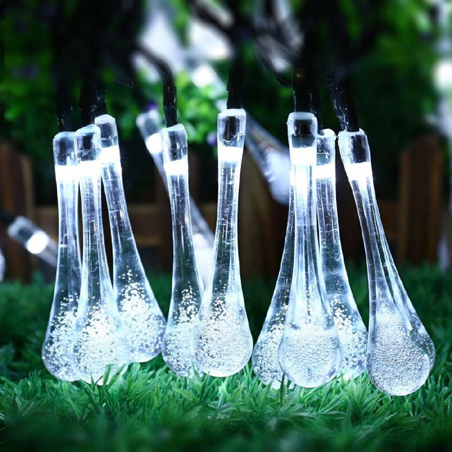Solar Droplet Bulb String Lights Outdoor Waterproof Decoration Garland Fariy Christmas Wedding