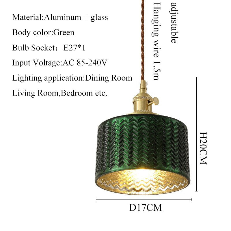 Retro Glass Pendant Lamp Luxury Vintage Style Home Lighting Fixture Green Shade Bedroom Kitchen