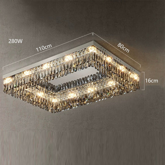 Luxury Square Crystal Led Ceiling Lights - Modern Dimmable Lamps For Elegant Living Room Decor &amp;
