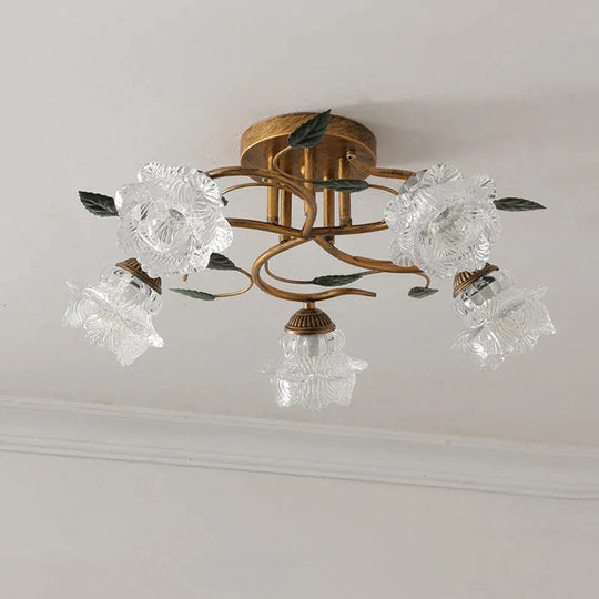 Bella European Vintage Led Ceiling Light - Green Plant And French Flower Design For Villas Hotels