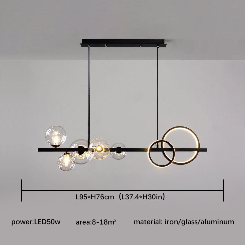 Black Chandelier For Home Kitchen Living Dining Room Modern Vintage Glass Ball Led Hanging Ceiling