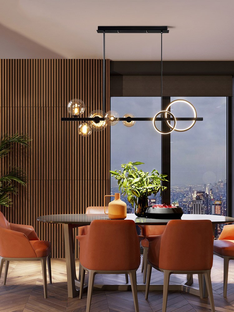 Black Chandelier For Home Kitchen Living Dining Room Modern Vintage Glass Ball Led Hanging Ceiling
