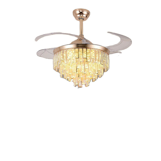 Modern Crystal Dimmable Led Ceiling Light - Chandelier Lamp With Fan Includes Remote Ideal For Home