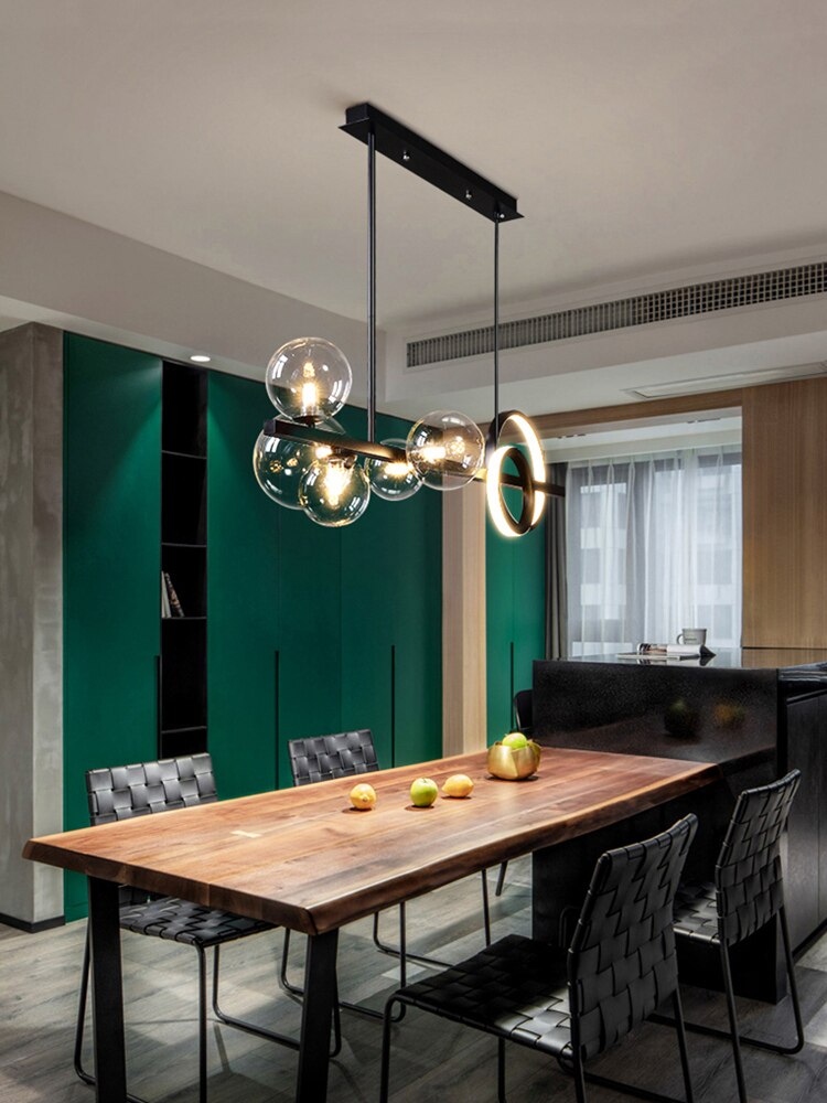 Black Chandelier For Home Kitchen Living Dining Room Modern Vintage Glass Ball Led Hanging Ceiling