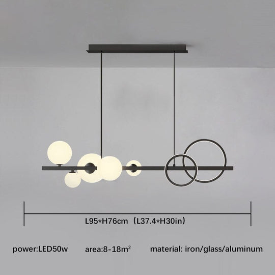 Black Chandelier For Home Kitchen Living Dining Room Modern Vintage Glass Ball Led Hanging Ceiling