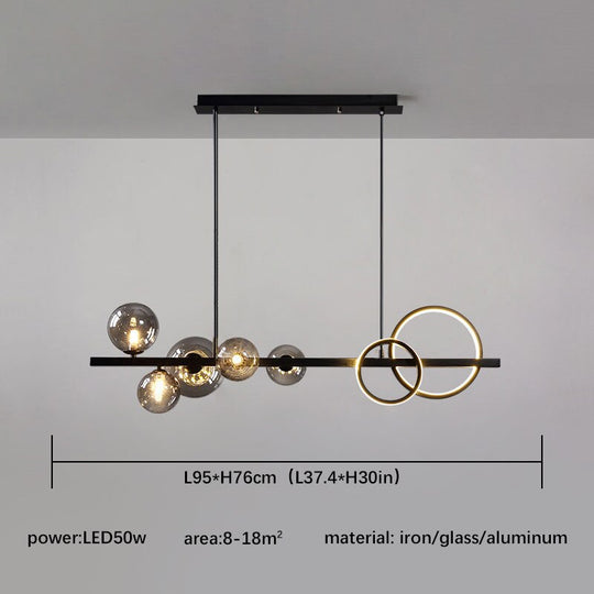 Black Chandelier For Home Kitchen Living Dining Room Modern Vintage Glass Ball Led Hanging Ceiling
