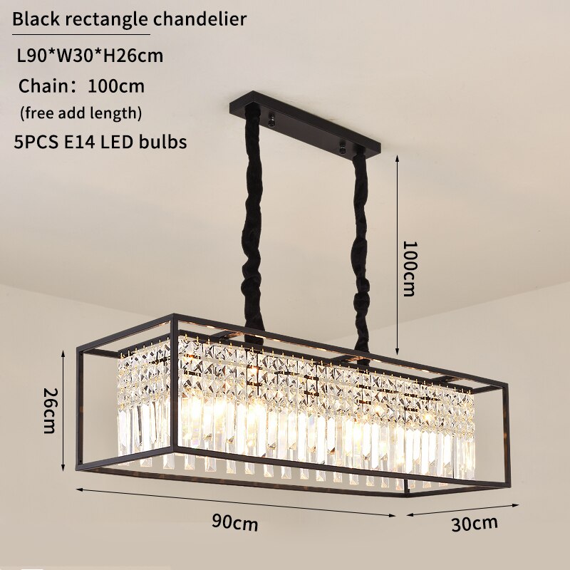 Modern Crystal Chandelier Black /Gold Haning Lamp For Dining Room Luxury Home Decor Kitchen Island