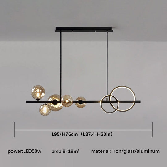 Black Chandelier For Home Kitchen Living Dining Room Modern Vintage Glass Ball Led Hanging Ceiling