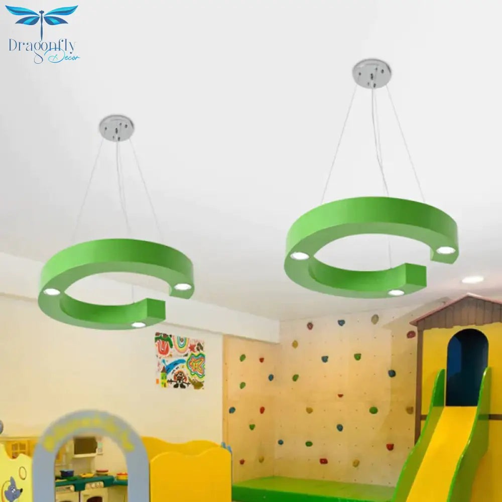 A/B/C - Shape Acrylic Ceiling Hang Fixture Macaroon Red/Yellow/Green Led Chandelier Light For Baby