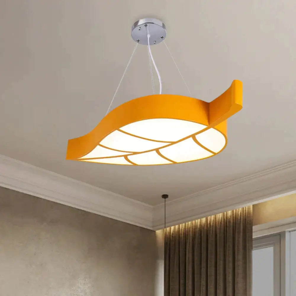 Acrylic Leave Hanging Chandelier Modern Style Led Pendant Light Kit In Blue/Yellow/Green For Dining