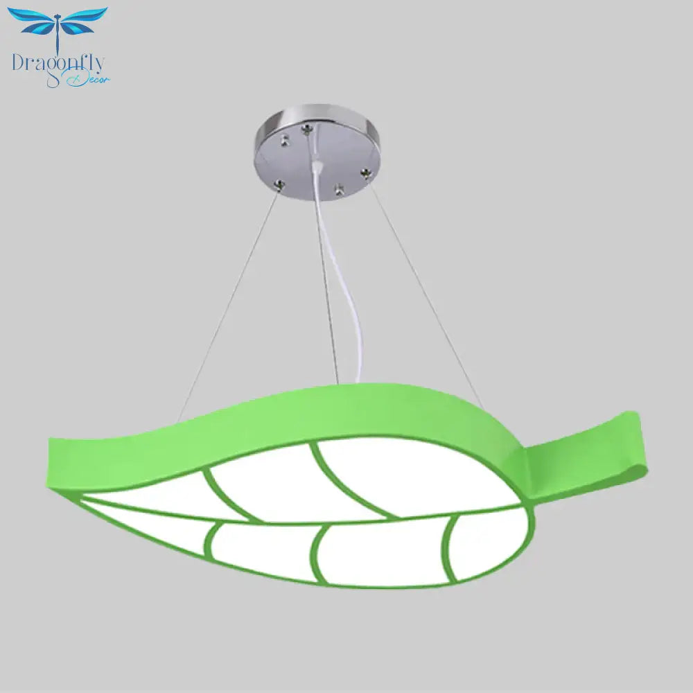 Acrylic Leave Hanging Chandelier Modern Style Led Pendant Light Kit In Blue/Yellow/Green For Dining