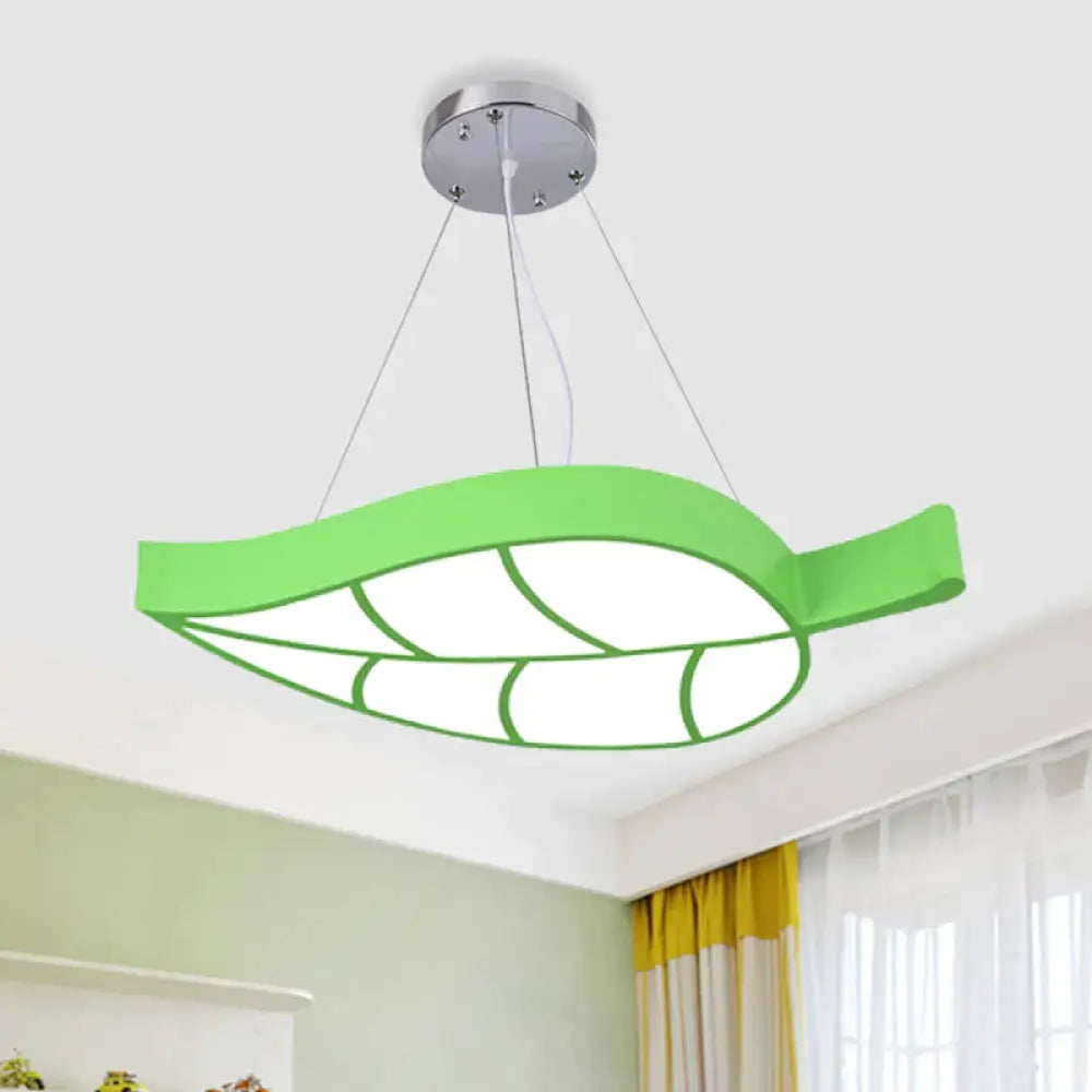 Acrylic Leave Hanging Chandelier Modern Style Led Pendant Light Kit In Blue/Yellow/Green For Dining
