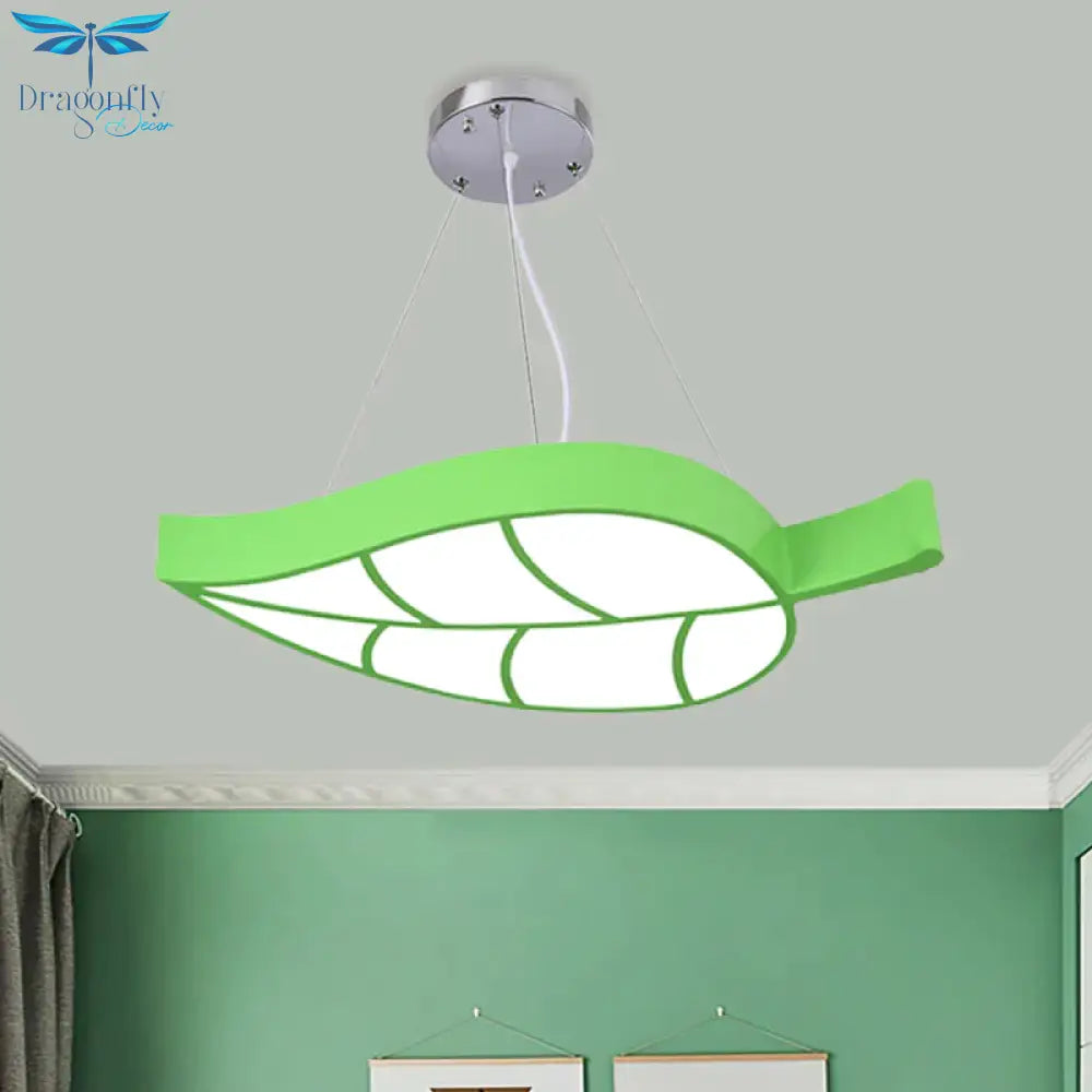 Acrylic Leave Hanging Chandelier Modern Style Led Pendant Light Kit In Blue/Yellow/Green For Dining