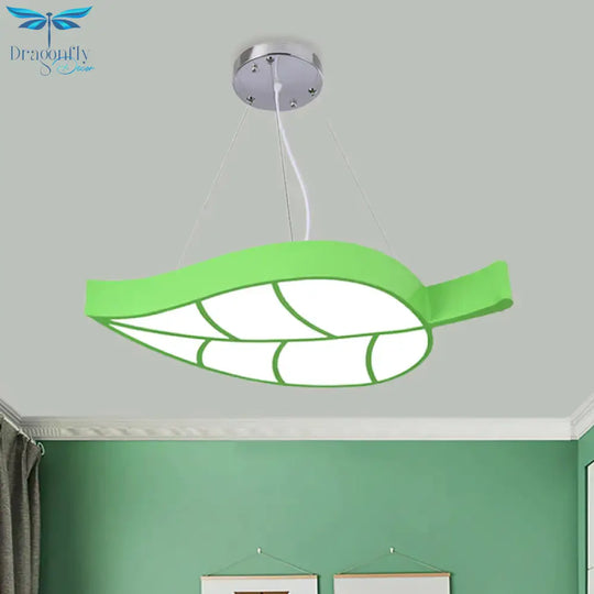 Acrylic Leave Hanging Chandelier Modern Style Led Pendant Light Kit In Blue/Yellow/Green For Dining