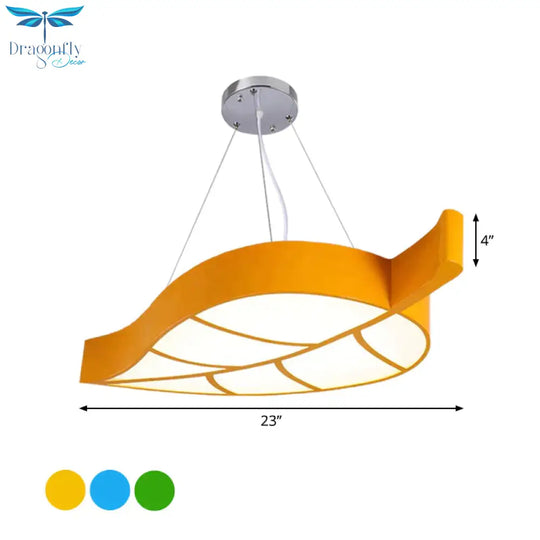 Acrylic Leave Hanging Chandelier Modern Style Led Pendant Light Kit In Blue/Yellow/Green For Dining