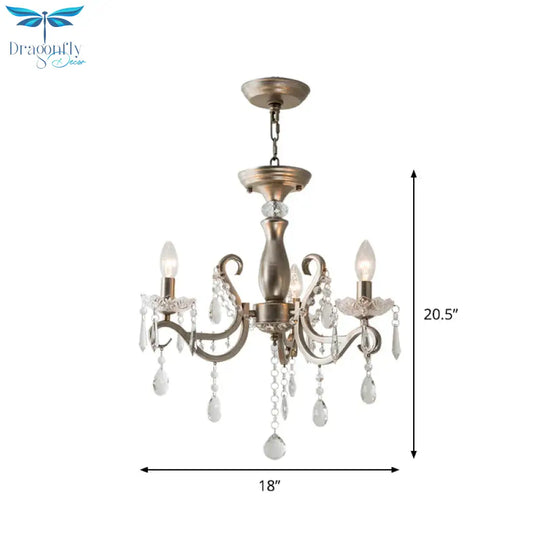 Aged Silver Crystal Suspension Light Candelabra 3 - Bulb Traditional Hanging Chandelier