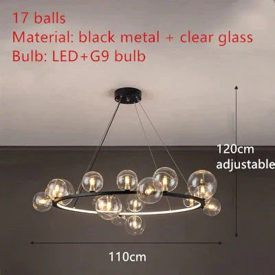 Aisha - Led Glass Chandelier 17 - Black - Clear / Warm White Chandelier