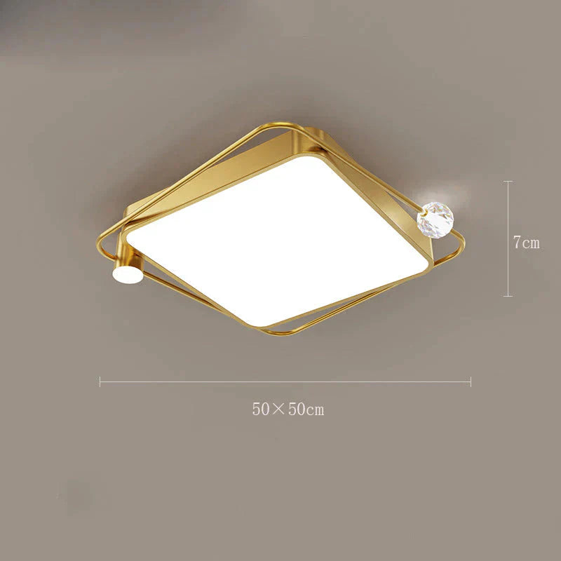 All Copper Ceiling Lamp Light Luxury Crystal Simple Nordic Master Bedroom Household Round Square
