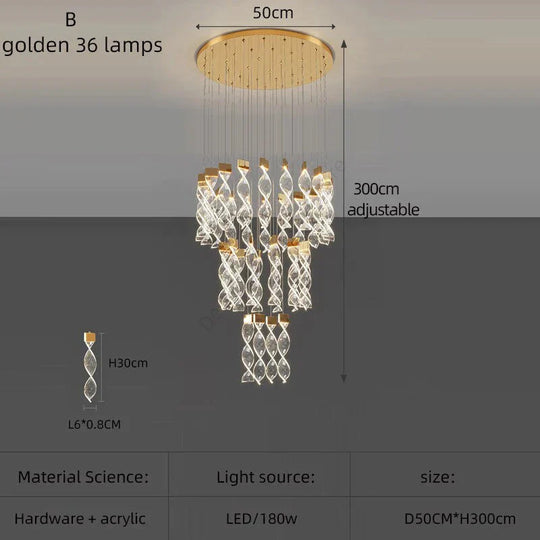 Alura - Designer Spiral Chandelier B Golden 24 Lamps / White Light