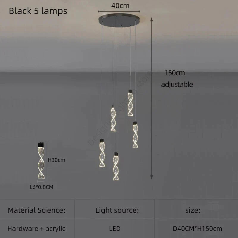 Alura - Designer Spiral Chandelier Black 5 Lamps / White Light