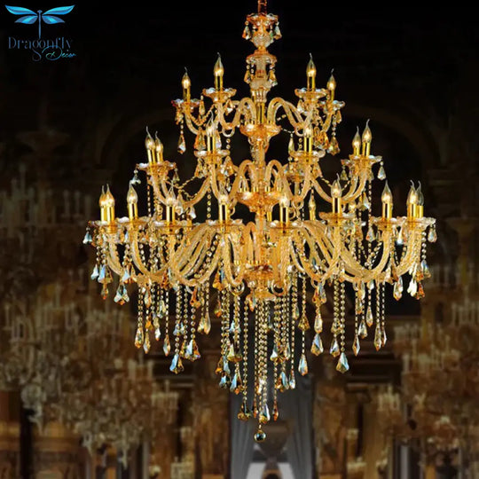 Amber Crystal Gold Chandeliers With 25 Lights In