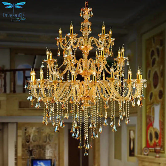 Amber Crystal Gold Chandeliers With 25 Lights In