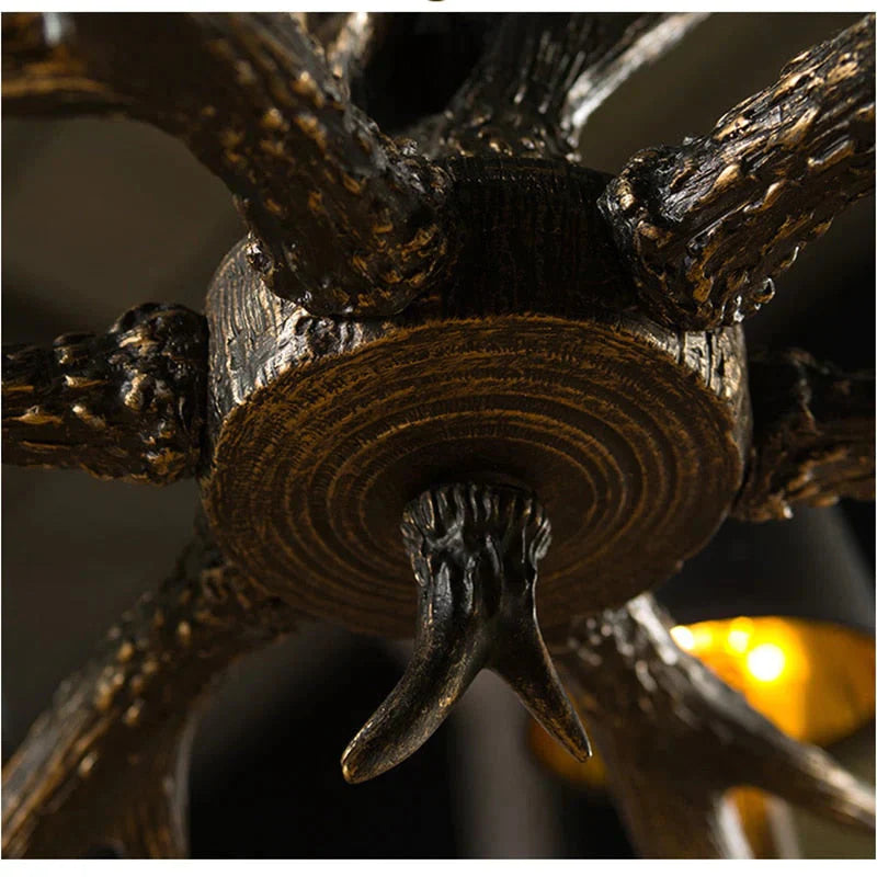 American Country Retro Style Antler 2 Tier Chandelier Lamp