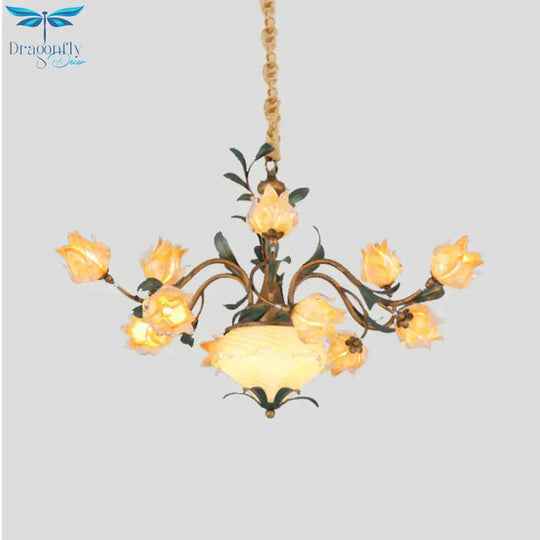 American Flower Chandelier Lighting Fixture 15 Heads Metal Led Pendant Ceiling Light In Brass